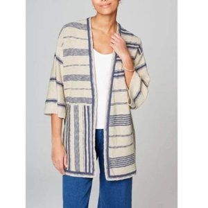 J. Jill Cream and Blue Striped Open Front Cardigan